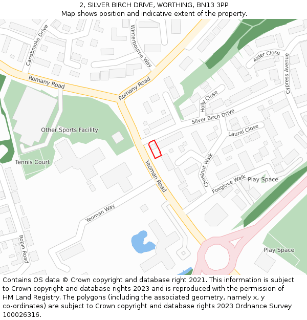 2, SILVER BIRCH DRIVE, WORTHING, BN13 3PP: Location map and indicative extent of plot