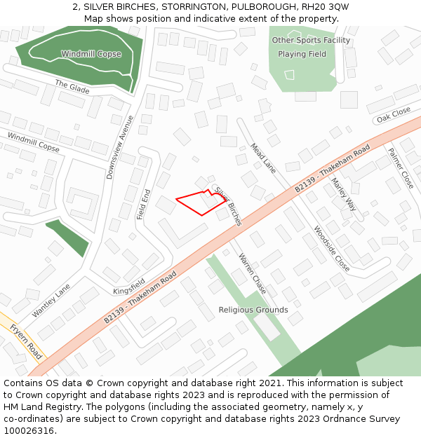 2, SILVER BIRCHES, STORRINGTON, PULBOROUGH, RH20 3QW: Location map and indicative extent of plot