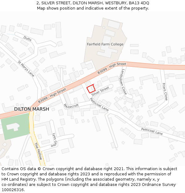 2, SILVER STREET, DILTON MARSH, WESTBURY, BA13 4DQ: Location map and indicative extent of plot