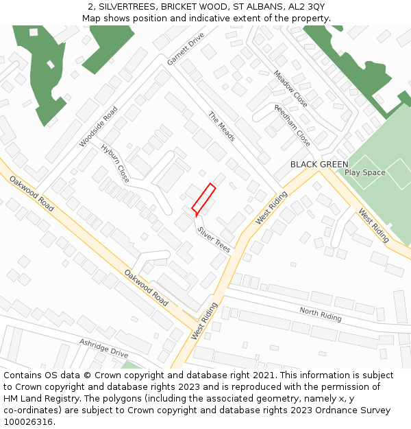 2, SILVERTREES, BRICKET WOOD, ST ALBANS, AL2 3QY: Location map and indicative extent of plot