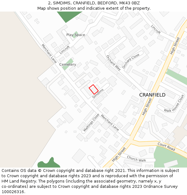 2, SIMDIMS, CRANFIELD, BEDFORD, MK43 0BZ: Location map and indicative extent of plot