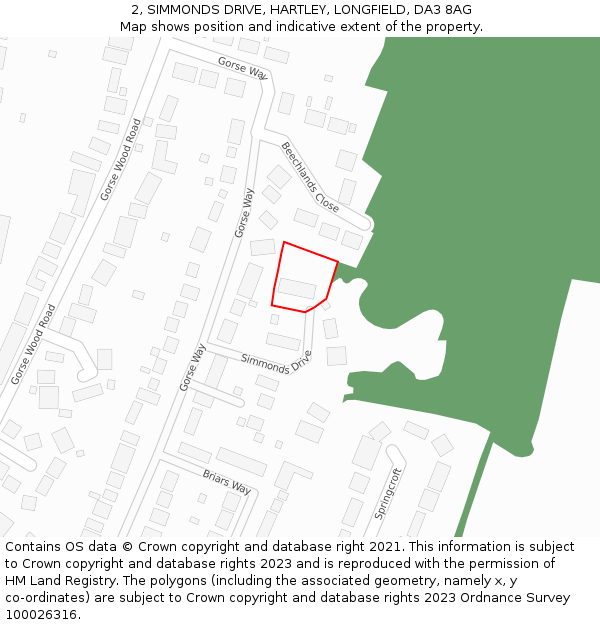 2, SIMMONDS DRIVE, HARTLEY, LONGFIELD, DA3 8AG: Location map and indicative extent of plot