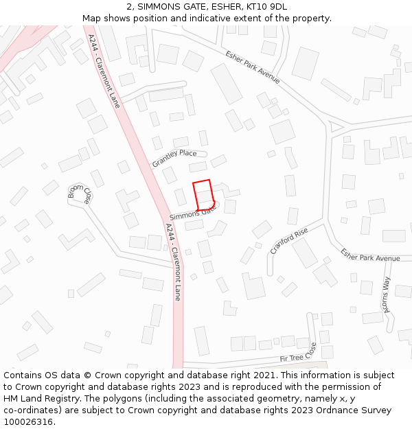 2, SIMMONS GATE, ESHER, KT10 9DL: Location map and indicative extent of plot