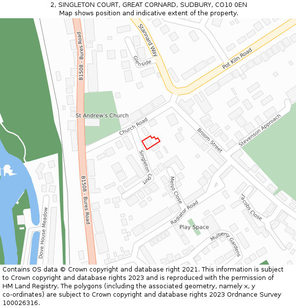 2, SINGLETON COURT, GREAT CORNARD, SUDBURY, CO10 0EN: Location map and indicative extent of plot