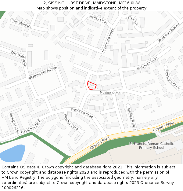 2, SISSINGHURST DRIVE, MAIDSTONE, ME16 0UW: Location map and indicative extent of plot