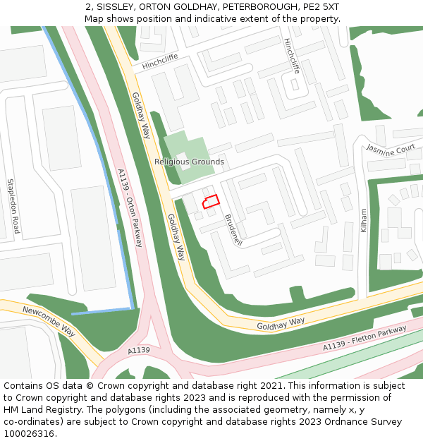 2, SISSLEY, ORTON GOLDHAY, PETERBOROUGH, PE2 5XT: Location map and indicative extent of plot