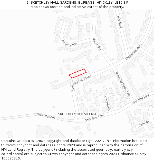 2, SKETCHLEY HALL GARDENS, BURBAGE, HINCKLEY, LE10 3JP: Location map and indicative extent of plot