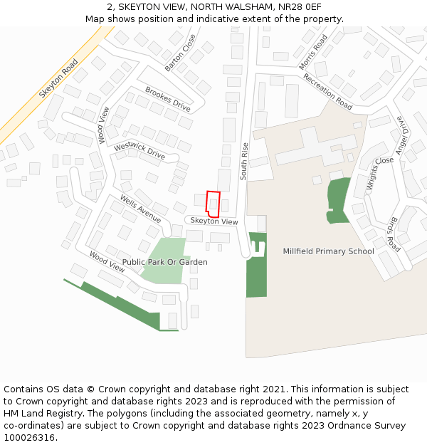 2, SKEYTON VIEW, NORTH WALSHAM, NR28 0EF: Location map and indicative extent of plot