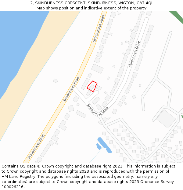 2, SKINBURNESS CRESCENT, SKINBURNESS, WIGTON, CA7 4QL: Location map and indicative extent of plot