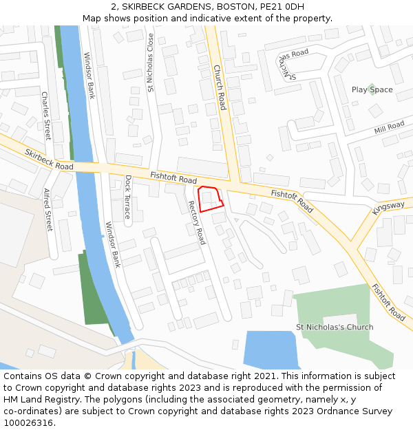 2, SKIRBECK GARDENS, BOSTON, PE21 0DH: Location map and indicative extent of plot