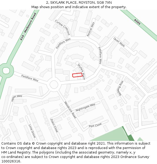 2, SKYLARK PLACE, ROYSTON, SG8 7XN: Location map and indicative extent of plot