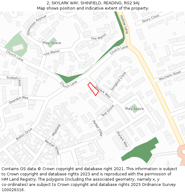 2, SKYLARK WAY, SHINFIELD, READING, RG2 9AJ: Location map and indicative extent of plot