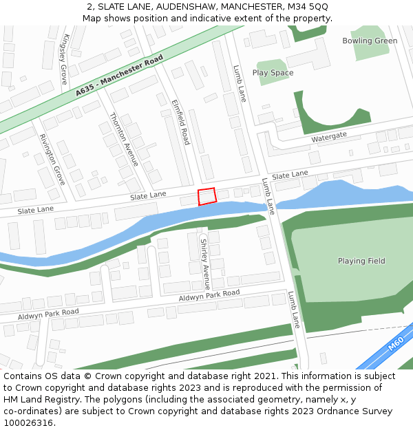 2, SLATE LANE, AUDENSHAW, MANCHESTER, M34 5QQ: Location map and indicative extent of plot