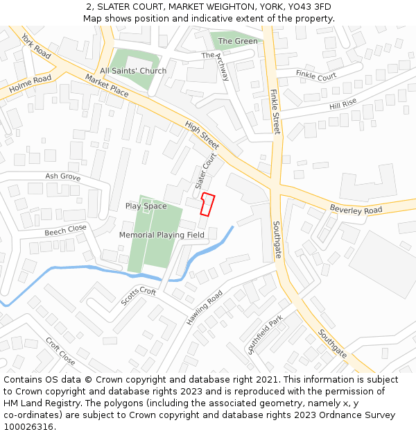 2, SLATER COURT, MARKET WEIGHTON, YORK, YO43 3FD: Location map and indicative extent of plot