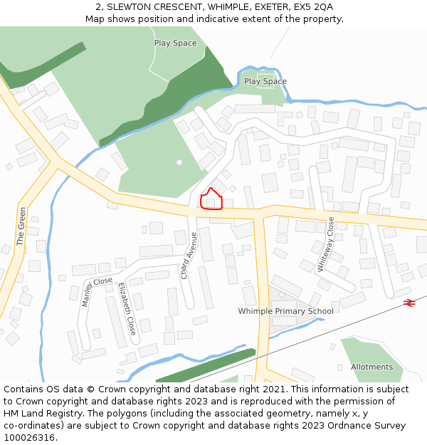 2, SLEWTON CRESCENT, WHIMPLE, EXETER, EX5 2QA: Location map and indicative extent of plot