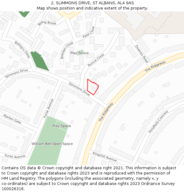 2, SLIMMONS DRIVE, ST ALBANS, AL4 9AS: Location map and indicative extent of plot