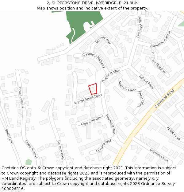 2, SLIPPERSTONE DRIVE, IVYBRIDGE, PL21 9UN: Location map and indicative extent of plot