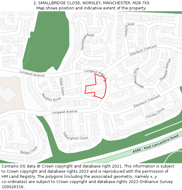 2, SMALLBRIDGE CLOSE, WORSLEY, MANCHESTER, M28 7XS: Location map and indicative extent of plot