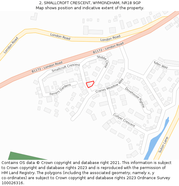 2, SMALLCROFT CRESCENT, WYMONDHAM, NR18 9GP: Location map and indicative extent of plot