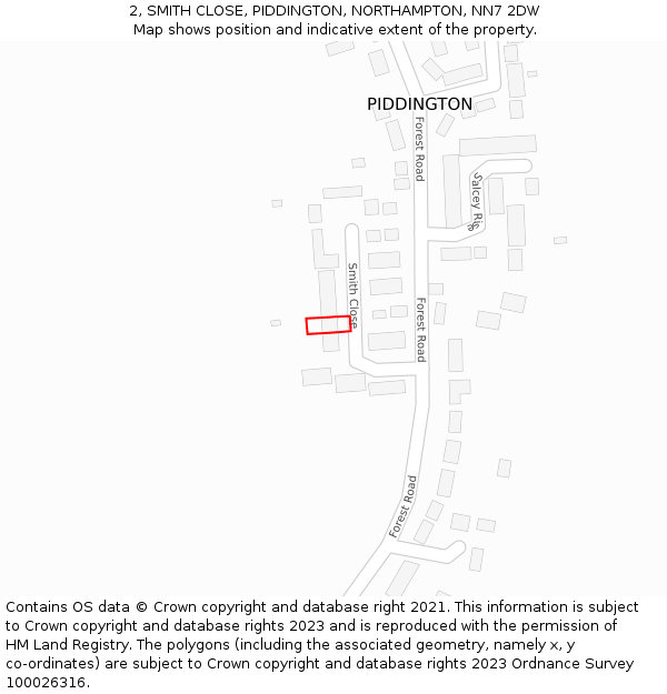 2, SMITH CLOSE, PIDDINGTON, NORTHAMPTON, NN7 2DW: Location map and indicative extent of plot