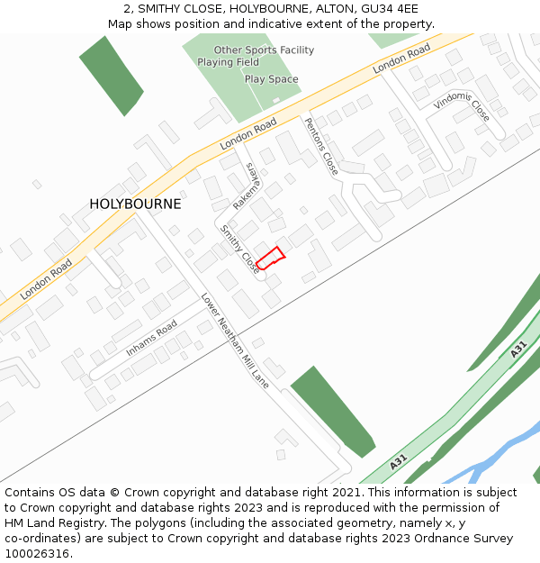 2, SMITHY CLOSE, HOLYBOURNE, ALTON, GU34 4EE: Location map and indicative extent of plot