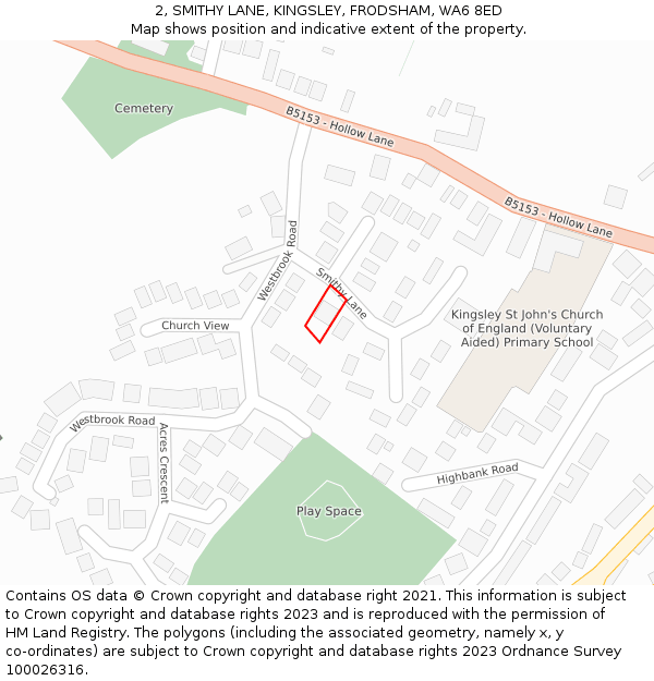 2, SMITHY LANE, KINGSLEY, FRODSHAM, WA6 8ED: Location map and indicative extent of plot