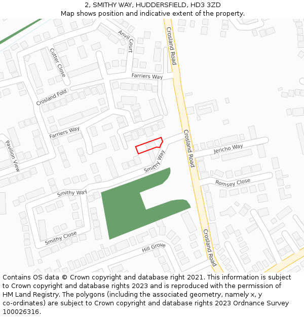 2, SMITHY WAY, HUDDERSFIELD, HD3 3ZD: Location map and indicative extent of plot