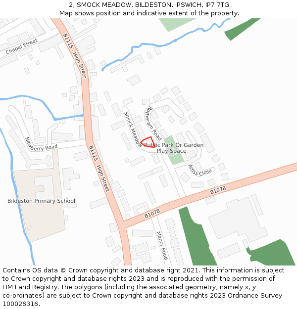 2, SMOCK MEADOW, BILDESTON, IPSWICH, IP7 7TG: Location map and indicative extent of plot