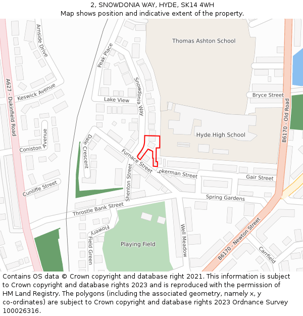 2, SNOWDONIA WAY, HYDE, SK14 4WH: Location map and indicative extent of plot