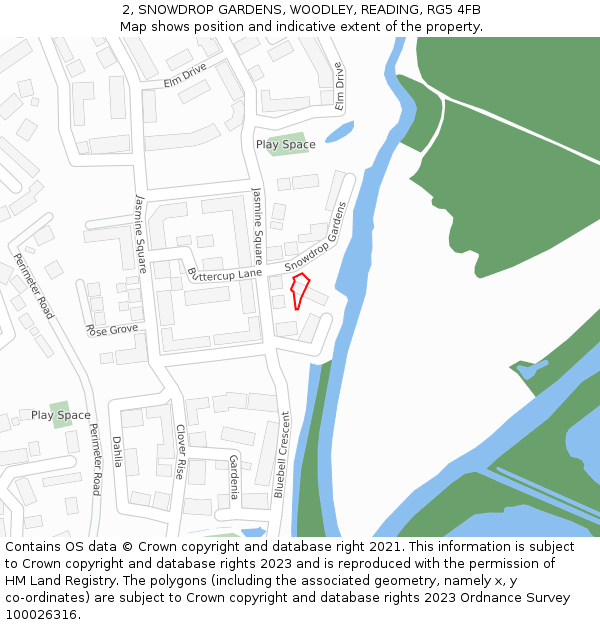 2, SNOWDROP GARDENS, WOODLEY, READING, RG5 4FB: Location map and indicative extent of plot