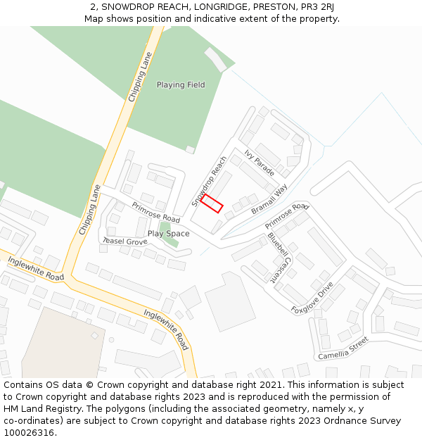 2, SNOWDROP REACH, LONGRIDGE, PRESTON, PR3 2RJ: Location map and indicative extent of plot