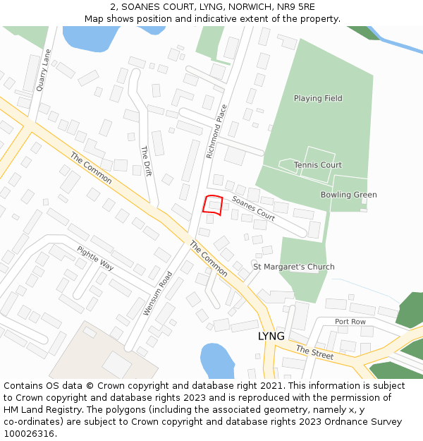 2, SOANES COURT, LYNG, NORWICH, NR9 5RE: Location map and indicative extent of plot