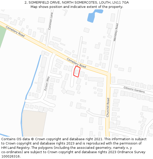 2, SOMERFIELD DRIVE, NORTH SOMERCOTES, LOUTH, LN11 7GA: Location map and indicative extent of plot