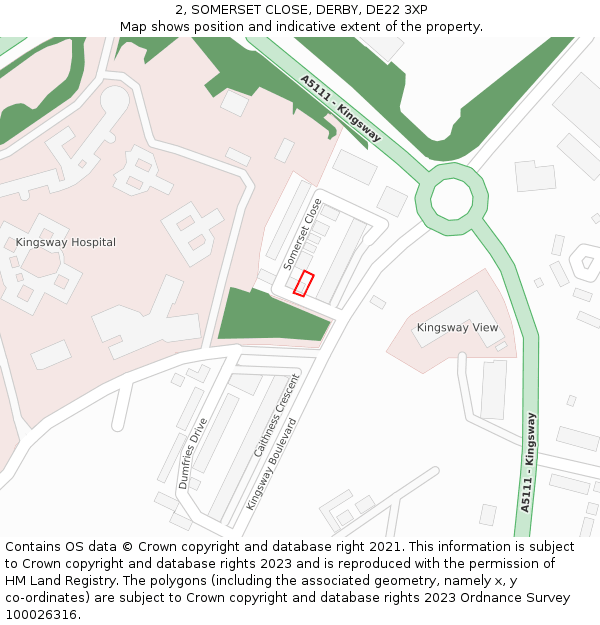 2, SOMERSET CLOSE, DERBY, DE22 3XP: Location map and indicative extent of plot