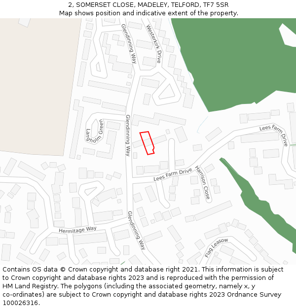 2, SOMERSET CLOSE, MADELEY, TELFORD, TF7 5SR: Location map and indicative extent of plot