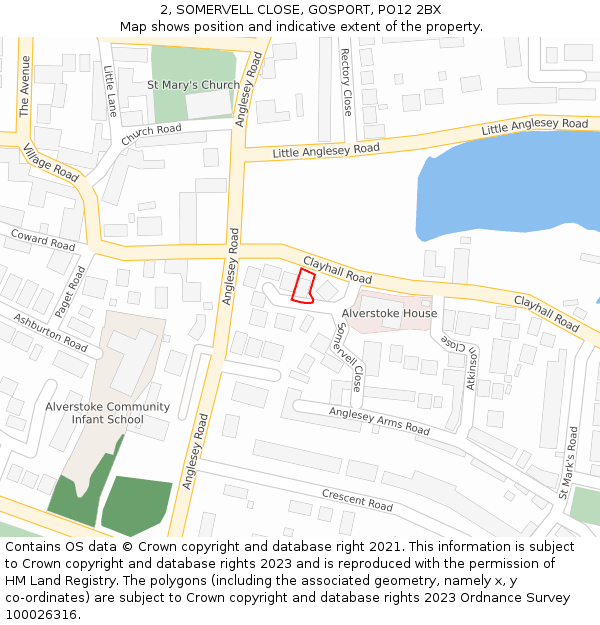 2, SOMERVELL CLOSE, GOSPORT, PO12 2BX: Location map and indicative extent of plot