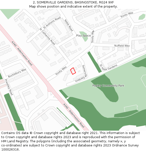 2, SOMERVILLE GARDENS, BASINGSTOKE, RG24 9XF: Location map and indicative extent of plot