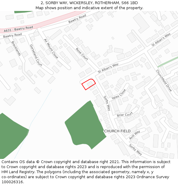 2, SORBY WAY, WICKERSLEY, ROTHERHAM, S66 1BD: Location map and indicative extent of plot