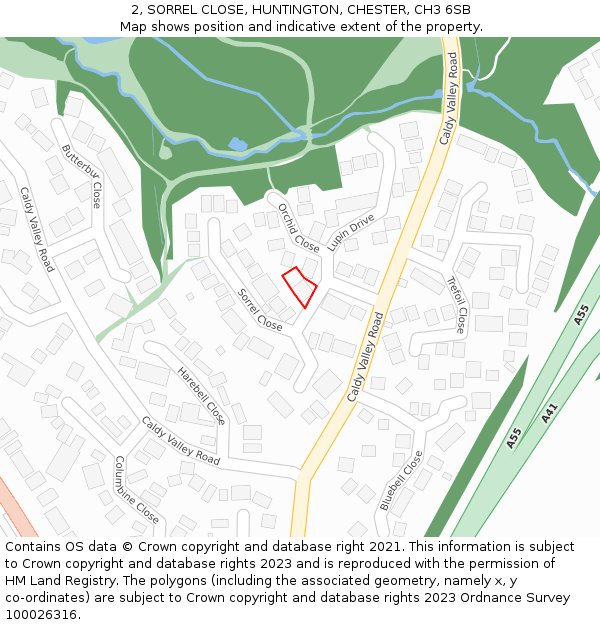 2, SORREL CLOSE, HUNTINGTON, CHESTER, CH3 6SB: Location map and indicative extent of plot