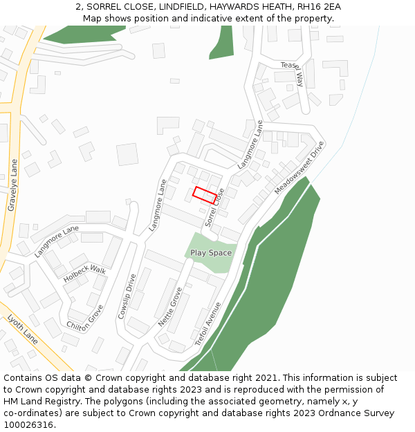 2, SORREL CLOSE, LINDFIELD, HAYWARDS HEATH, RH16 2EA: Location map and indicative extent of plot