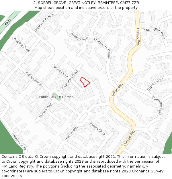 2, SORREL GROVE, GREAT NOTLEY, BRAINTREE, CM77 7ZR: Location map and indicative extent of plot