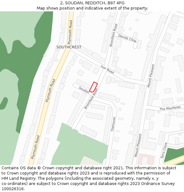 2, SOUDAN, REDDITCH, B97 4PG: Location map and indicative extent of plot