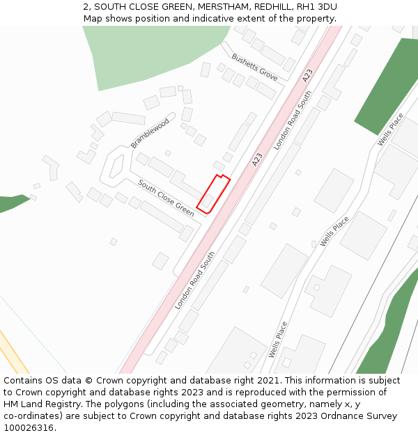 2, SOUTH CLOSE GREEN, MERSTHAM, REDHILL, RH1 3DU: Location map and indicative extent of plot