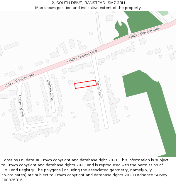 2, SOUTH DRIVE, BANSTEAD, SM7 3BH: Location map and indicative extent of plot