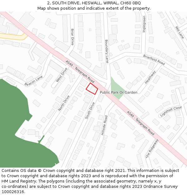 2, SOUTH DRIVE, HESWALL, WIRRAL, CH60 0BQ: Location map and indicative extent of plot