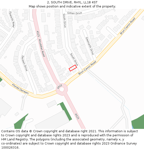 2, SOUTH DRIVE, RHYL, LL18 4ST: Location map and indicative extent of plot