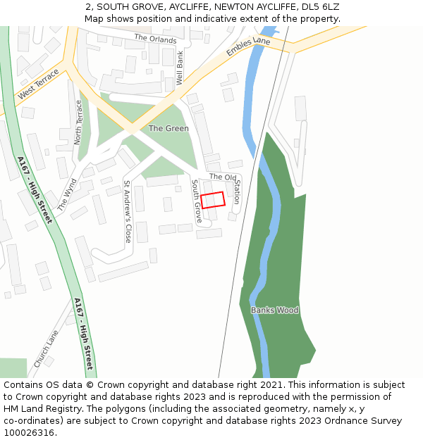 2, SOUTH GROVE, AYCLIFFE, NEWTON AYCLIFFE, DL5 6LZ: Location map and indicative extent of plot