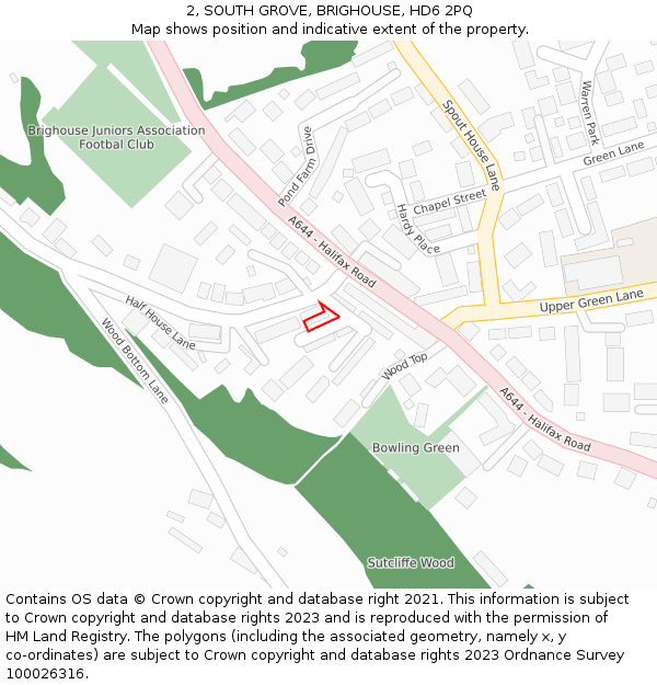 2, SOUTH GROVE, BRIGHOUSE, HD6 2PQ: Location map and indicative extent of plot