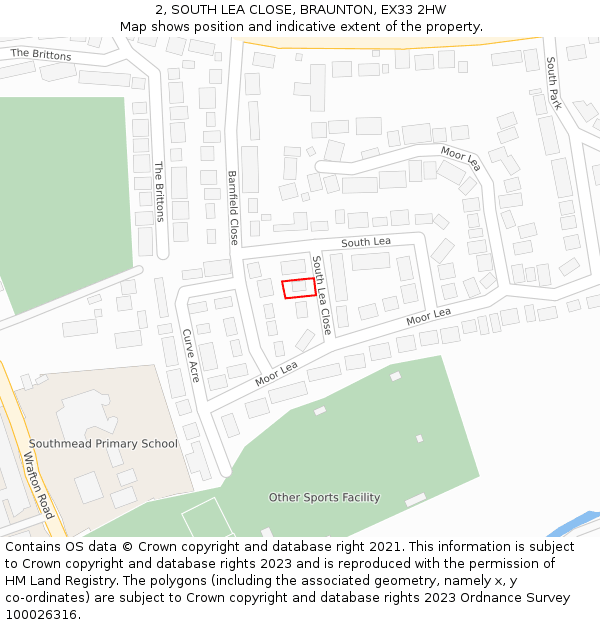 2, SOUTH LEA CLOSE, BRAUNTON, EX33 2HW: Location map and indicative extent of plot