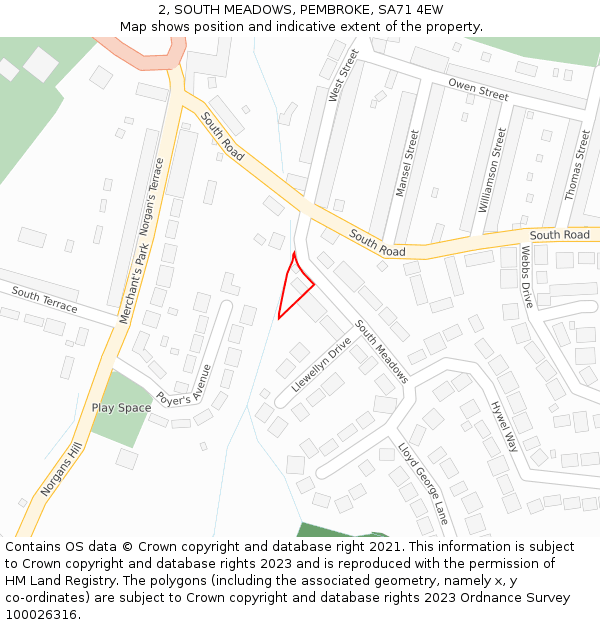 2, SOUTH MEADOWS, PEMBROKE, SA71 4EW: Location map and indicative extent of plot